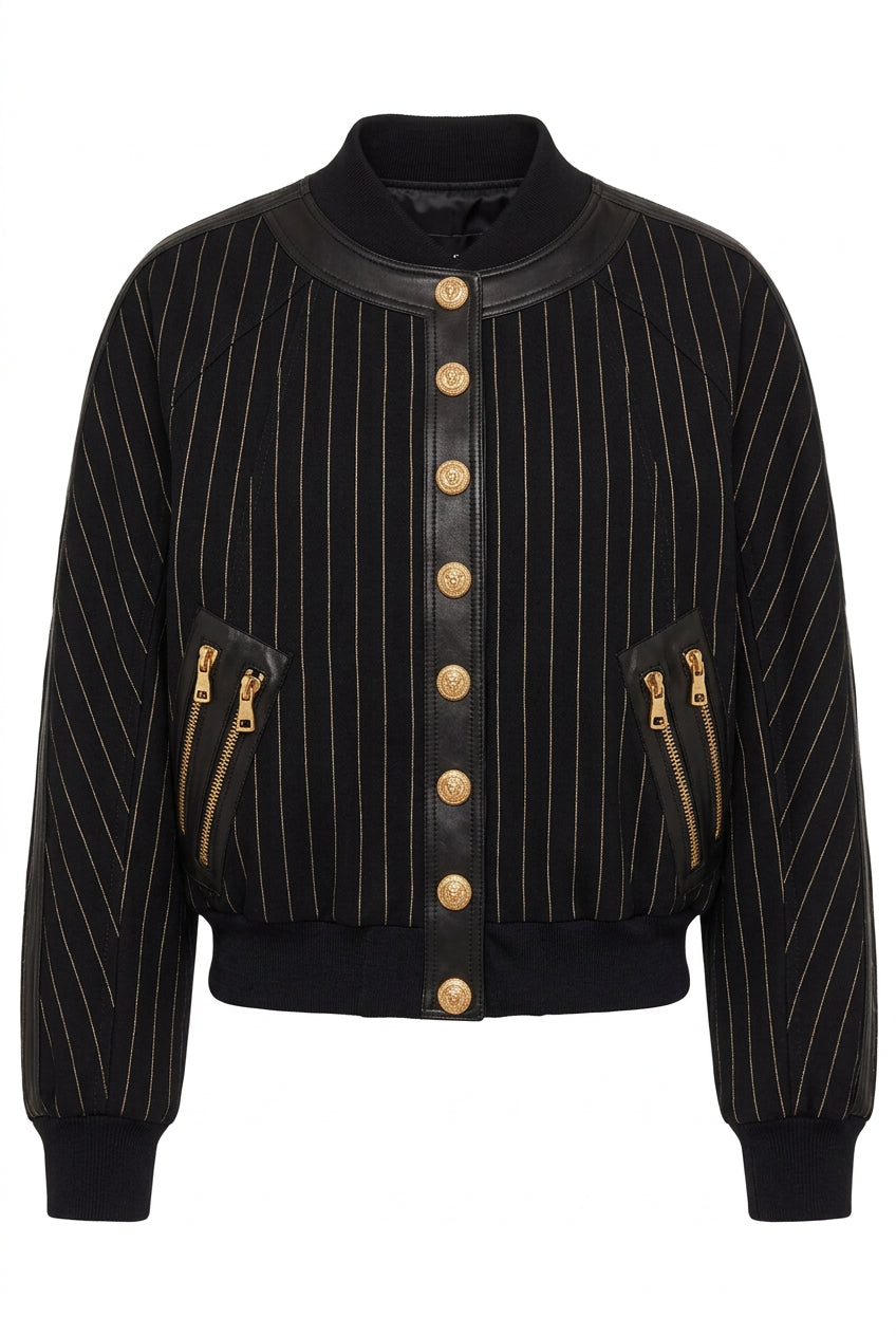 Balmain Balmain Striped Cotton Teddy Jacket in Black and Gold - Runway Catalog