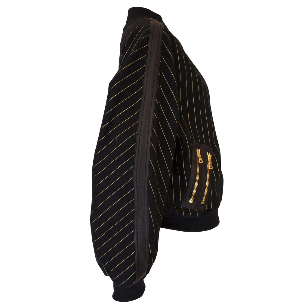 Balmain Balmain Striped Cotton Teddy Jacket in Black and Gold - Runway Catalog