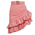 Balmain Belted Ruffled Plaid Mini Skirt - Runway Catalog