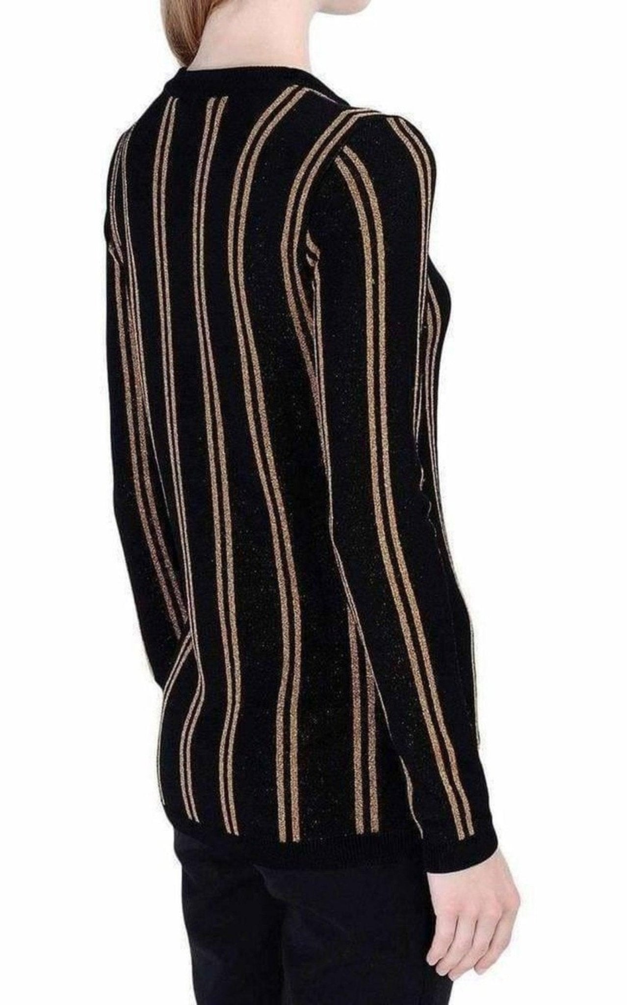 新品 BALMAIN ブラック ストライプ ニット XS 肩ボタン付 Balmain Black And Gold Striped Sweater - Runway Catalog