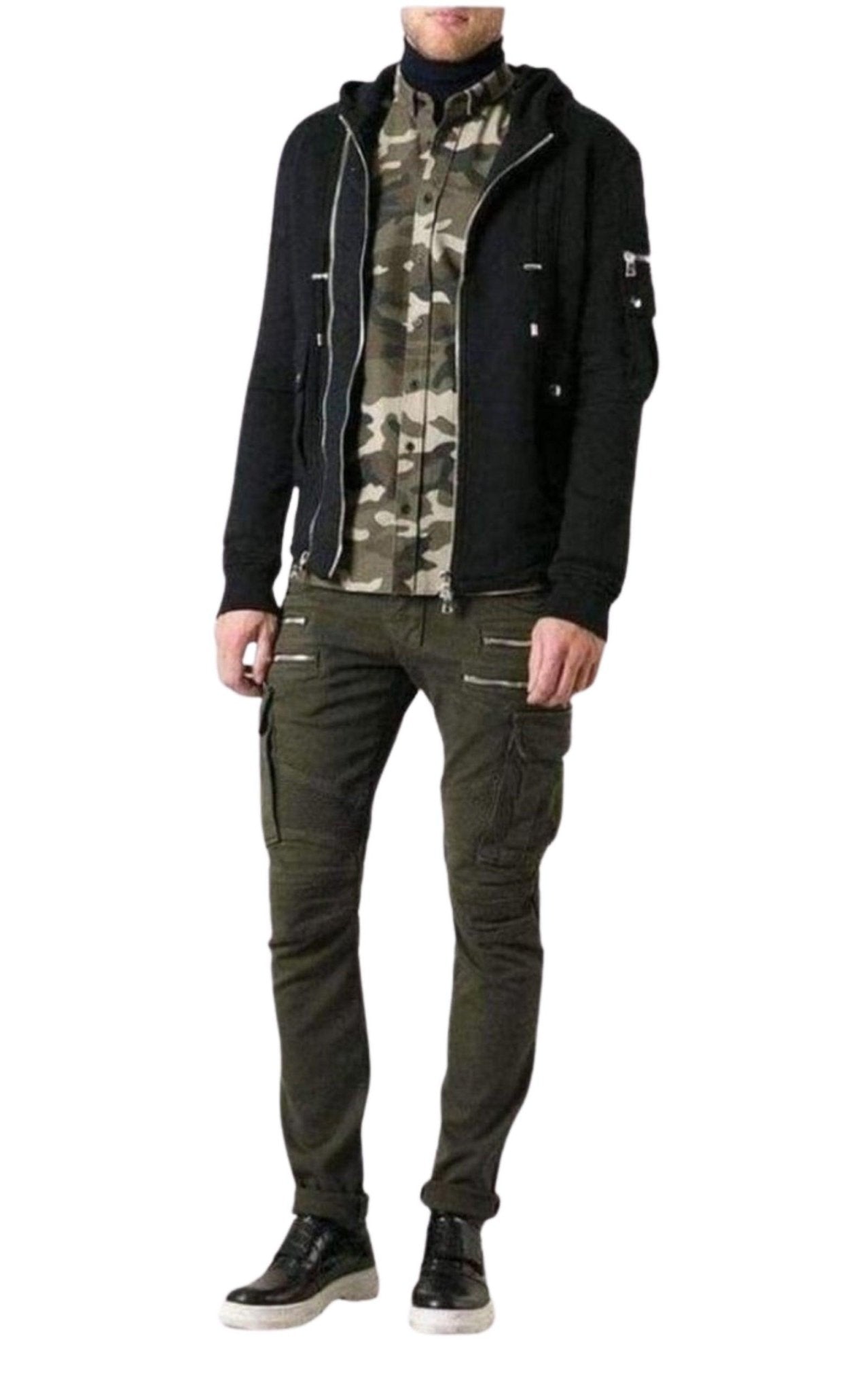 Balmain Black Biker Hoodie Jacket - Runway Catalog