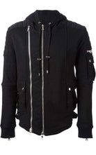Balmain Black Biker Hoodie Jacket - Runway Catalog