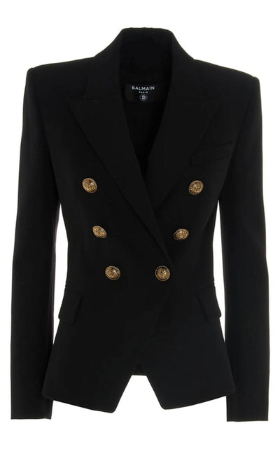 Balmain Black Classic Double - Breasted Wool Blazer - Runway Catalog
