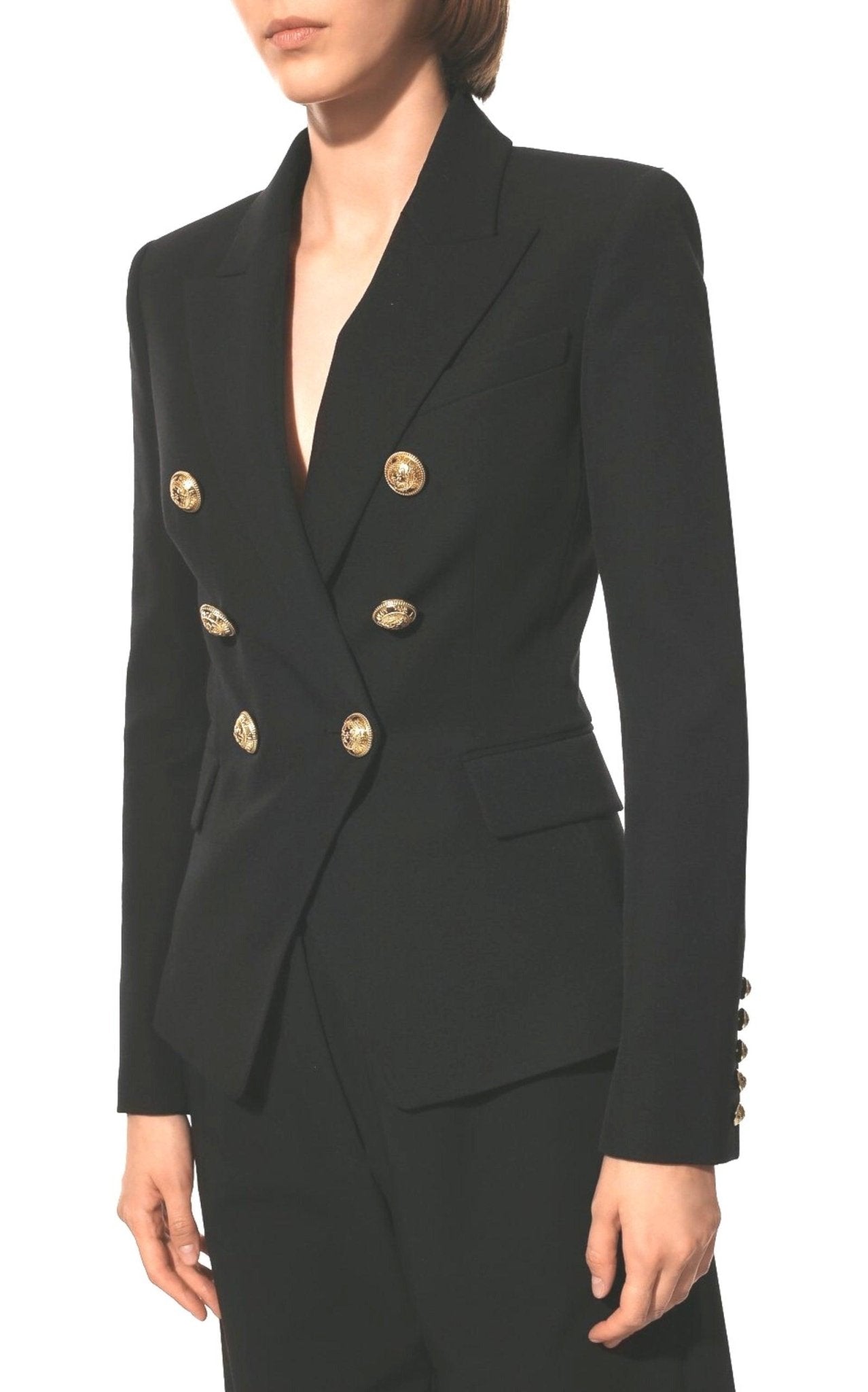 Balmain Black Classic Double-Breasted Wool Blazer - Runway Catalog