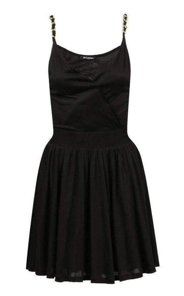 Balmain Black Fitted Wrap Metal Chain Straps Dress – Runway Catalog