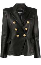 Balmain Black Leather Double - Breasted Blazer - Runway Catalog
