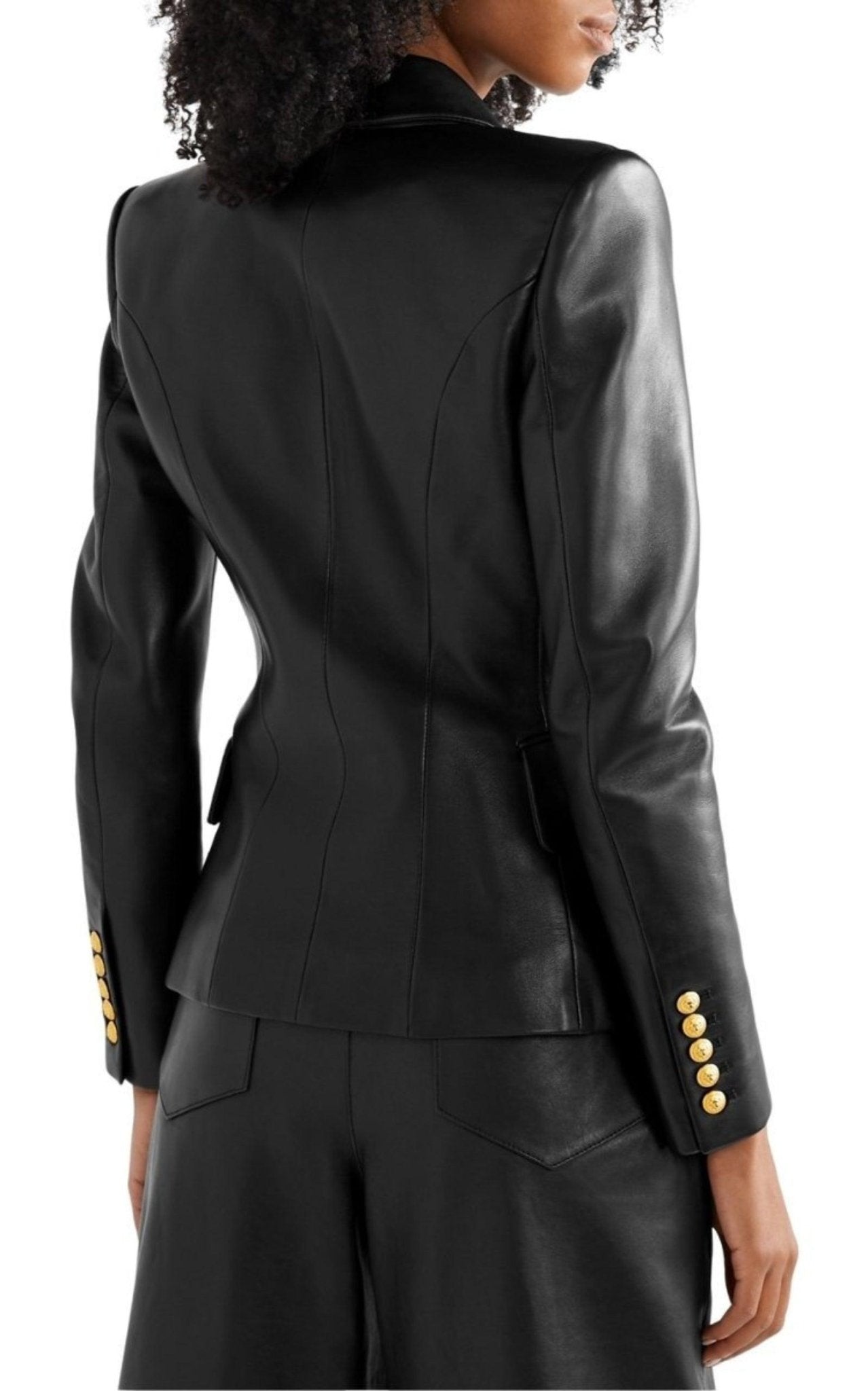 Balmain Black Leather Double-Breasted Blazer – Runway Catalog