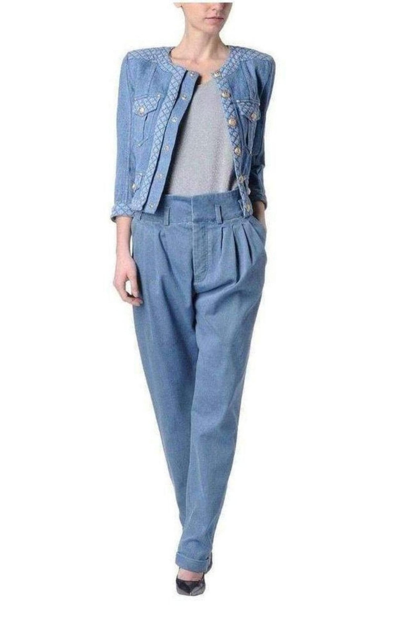 Balmain Blue Denim High Waist Pants - Runway Catalog