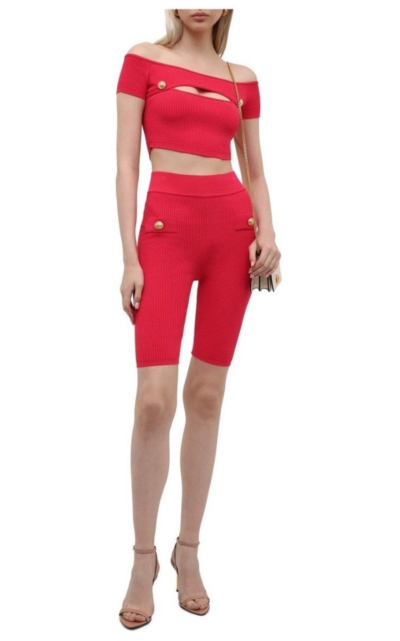 Balmain Button - embellished Ribbed Cycling Shorts - Runway Catalog
