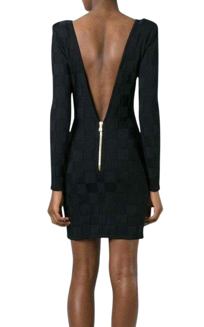 Balmain Check Jacquard Deep V - Back Dress - Runway Catalog
