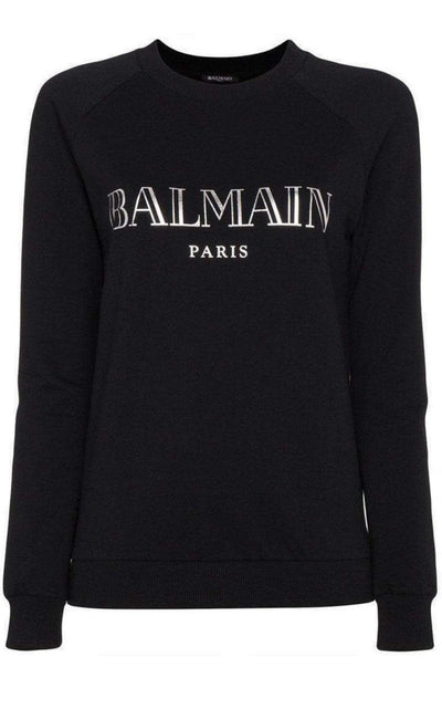 Balmain Crewneck Silver Logo Sweatshirt - Runway Catalog