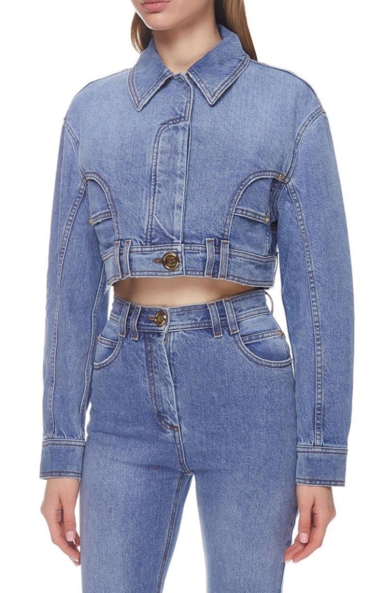 Balmain Cropped Denim Jacket - Runway Catalog