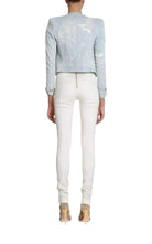 Balmain Cropped Stretch Cotton Denim Blazer - Runway Catalog