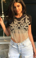 Balmain Crystal And Beads Fringe Black Cotton Shirt - Runway Catalog