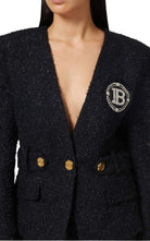 Balmain Crystal Logo Metallic Tweed Blazer - Runway Catalog