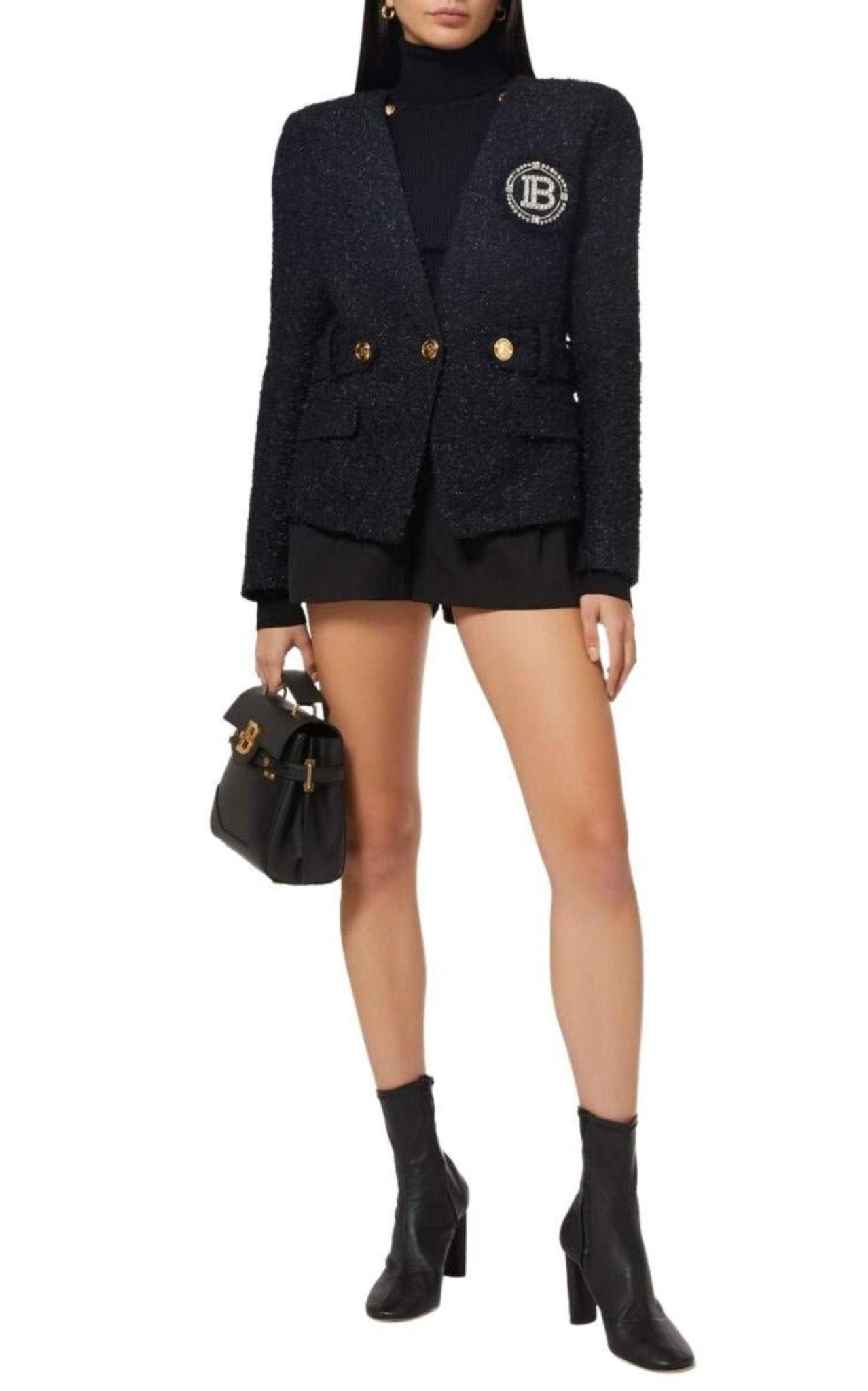 Balmain Crystal Logo Metallic Tweed Blazer - Runway Catalog