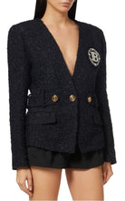 Balmain Crystal Logo Metallic Tweed Blazer - Runway Catalog