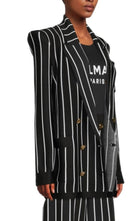 Balmain Double - Breasted Black White Striped Wool Blazer - Runway Catalog
