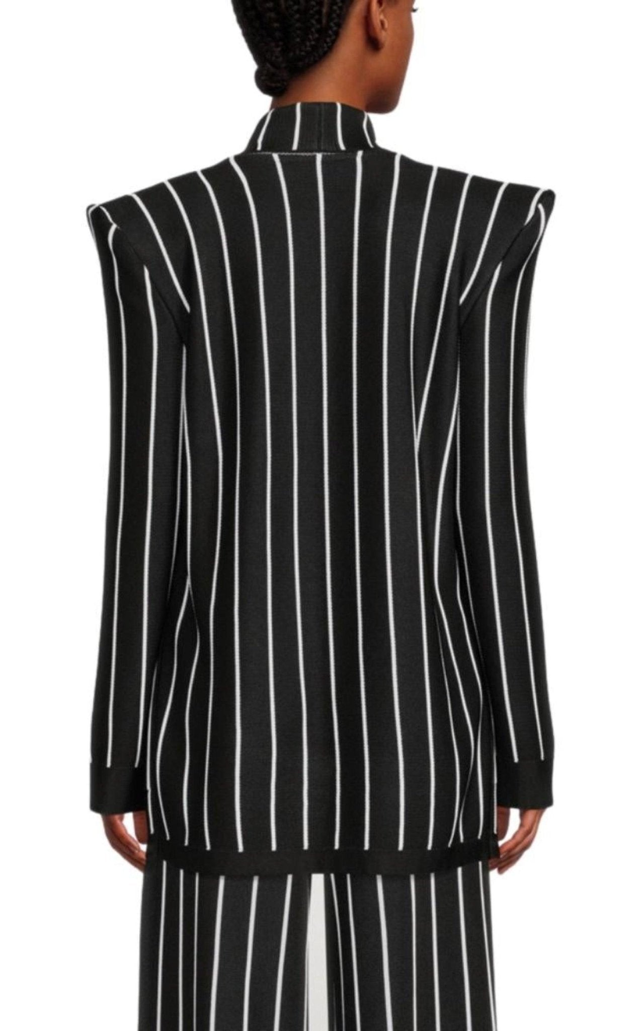 Balmain Double - Breasted Black White Striped Wool Blazer - Runway Catalog