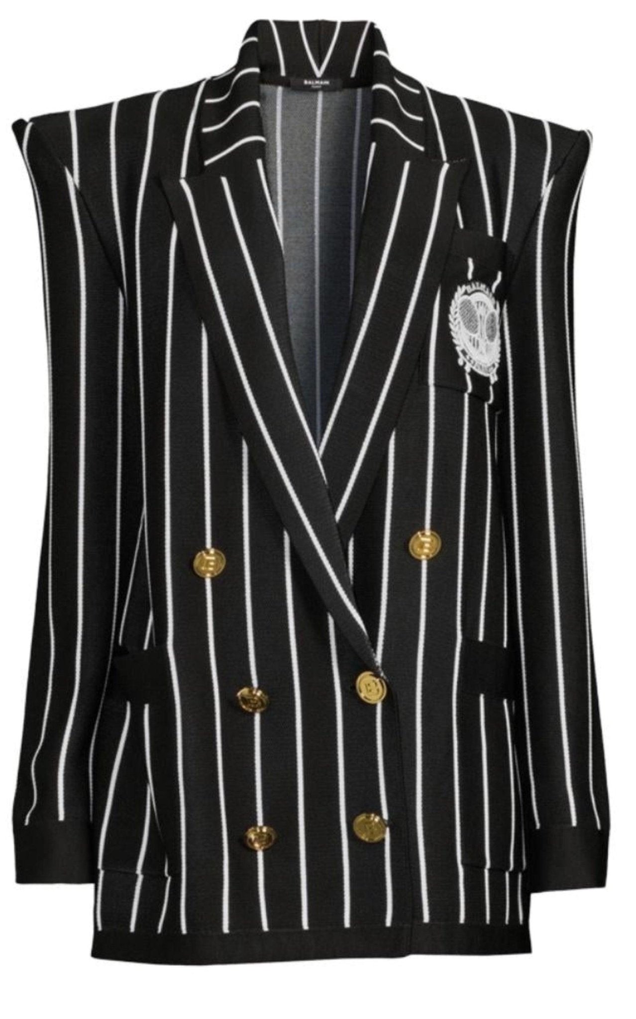 Balmain Double - Breasted Black White Striped Wool Blazer - Runway Catalog
