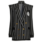 Balmain Double - Breasted Black White Striped Wool Blazer - Runway Catalog