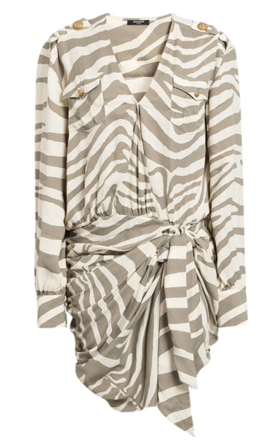 Balmain Draped Zebra Print Wrap Dress - Runway Catalog