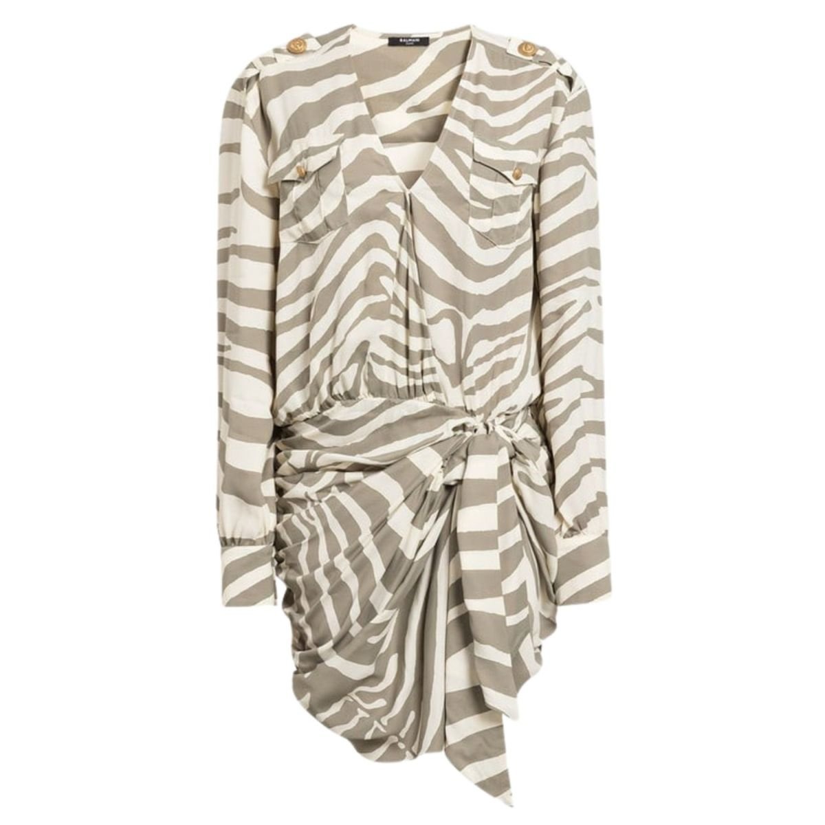 Balmain Draped Zebra Print Wrap Dress - Runway Catalog