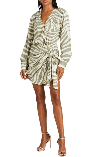 Balmain Draped Zebra Print Wrap Dress - Runway Catalog