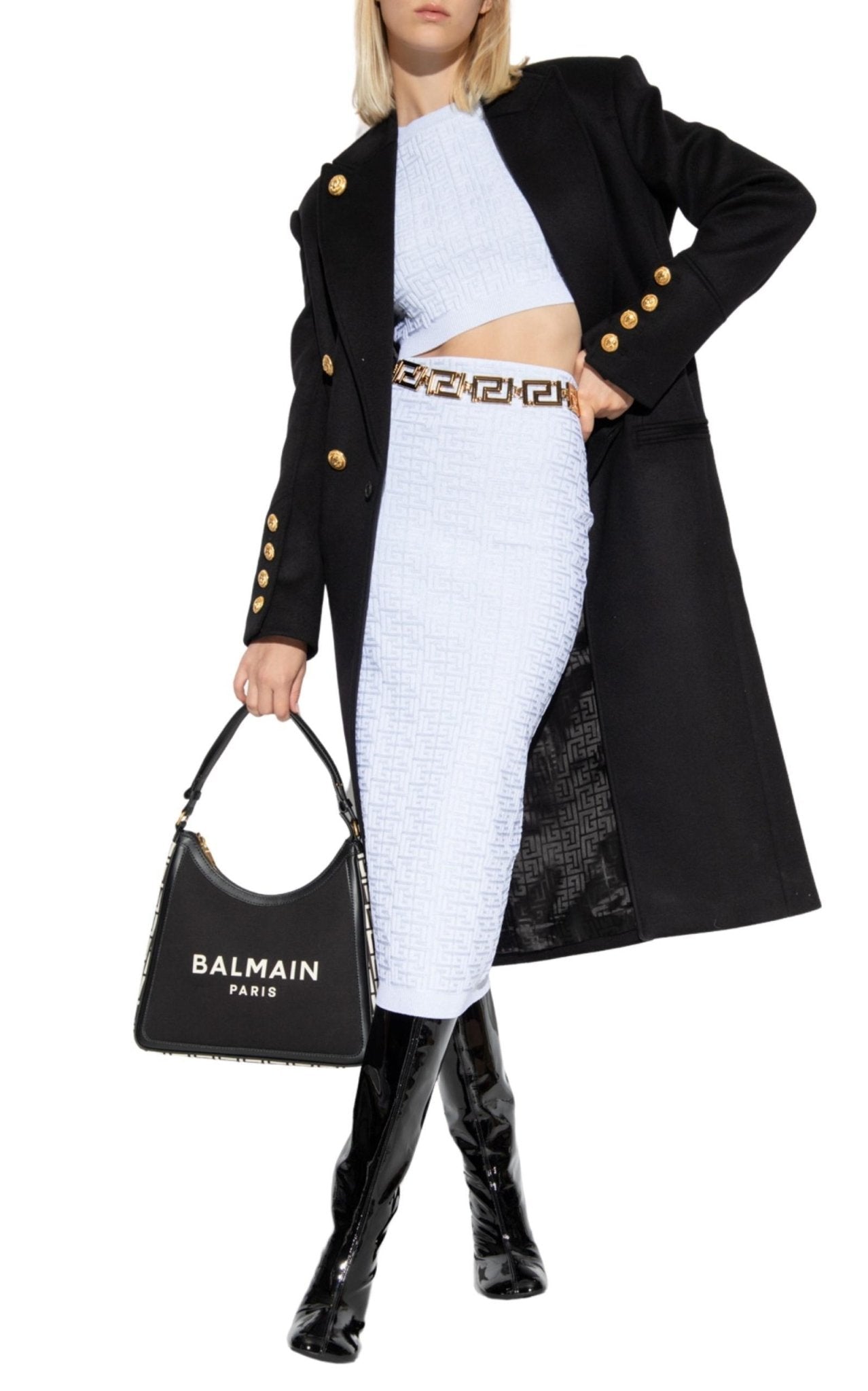 Balmain Embossed Monogram Midi Skirt - Runway Catalog