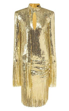 Balmain Fringed Gold Sequined Midi Dress - Runway Catalog