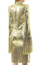 Balmain Fringed Gold Sequined Midi Dress - Runway Catalog