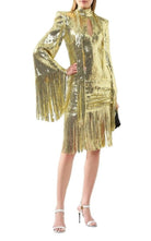 Balmain Fringed Gold Sequined Midi Dress - Runway Catalog