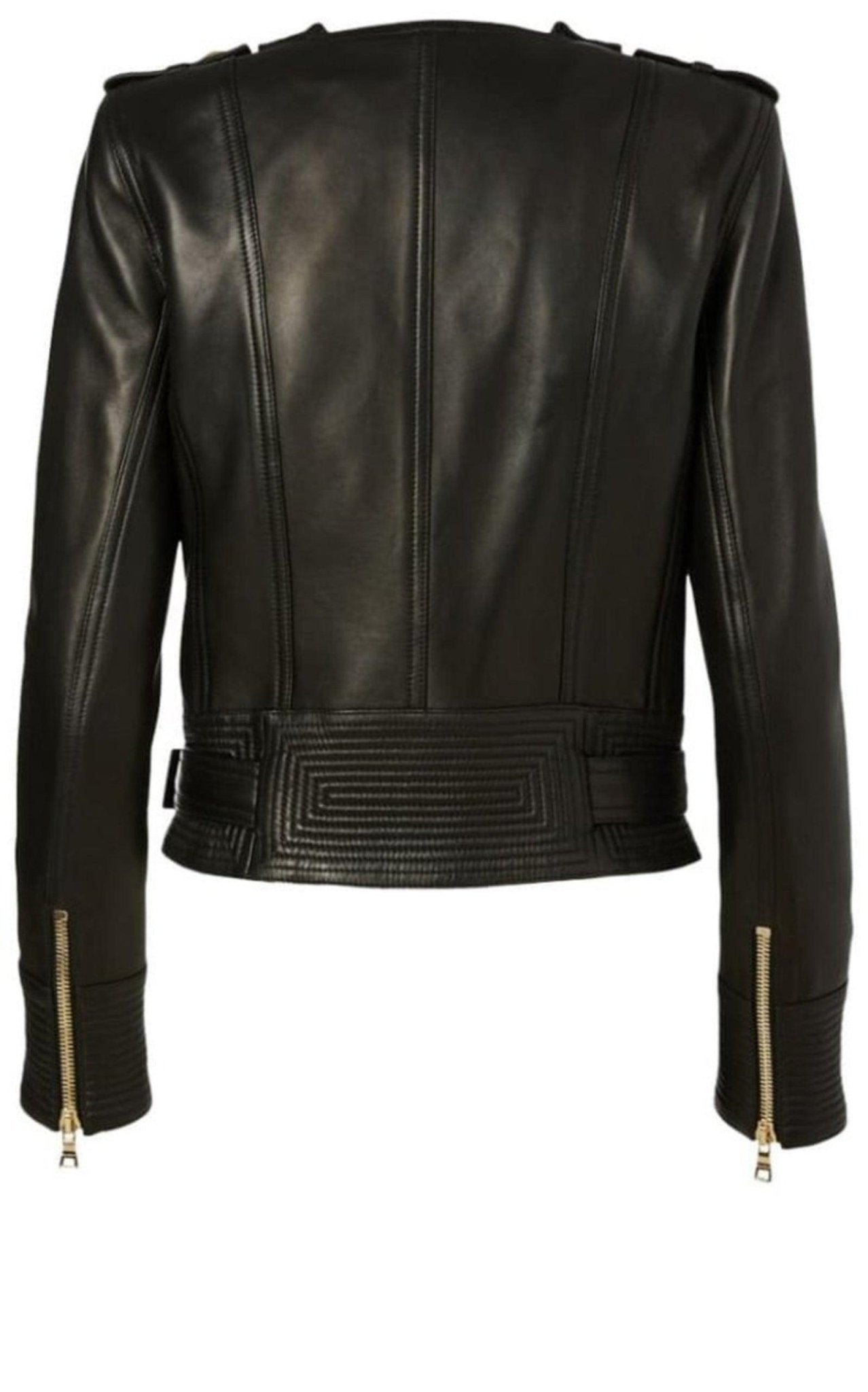 Balmain Lambskin Buckle-Belt Leather Jacket, Black - Runway Catalog