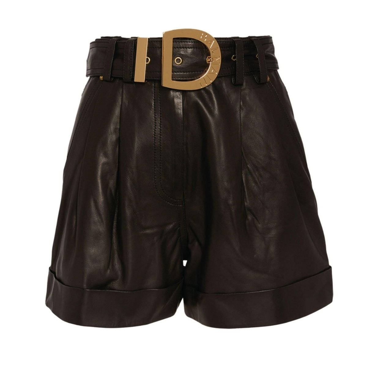 Balmain Leather High - Waist Belted Shorts - Runway Catalog