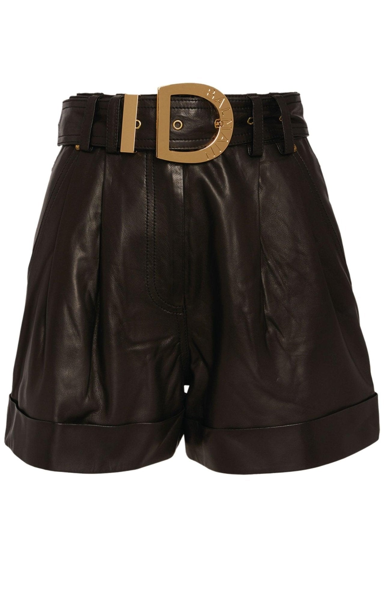 Balmain Leather High - Waist Belted Shorts - Runway Catalog