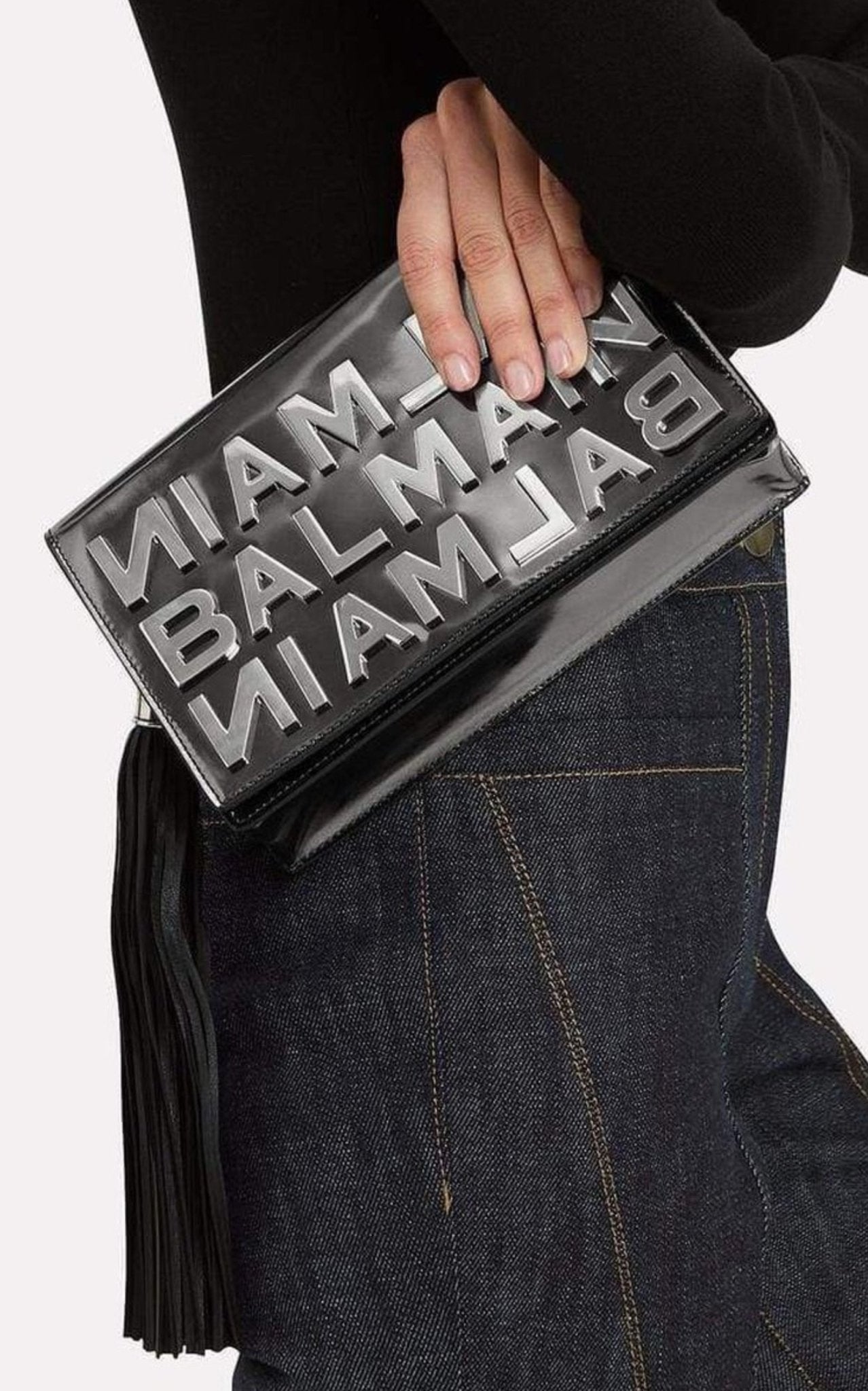 Balmain Logo Mirror Leather Crossbody Bag - Runway Catalog