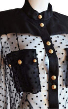 Balmain Long Sleeve Black Polka Dot Silk Shirt with Gold Buttons - Runway Catalog