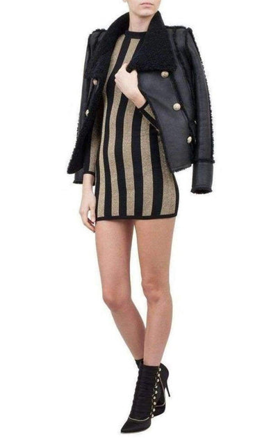 Balmain Lurex Gold Black Striped Pattern Mini Dress - Runway Catalog