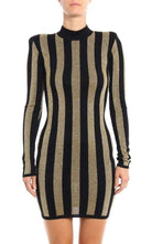Balmain Lurex Gold Black Striped Pattern Mini Dress - Runway Catalog
