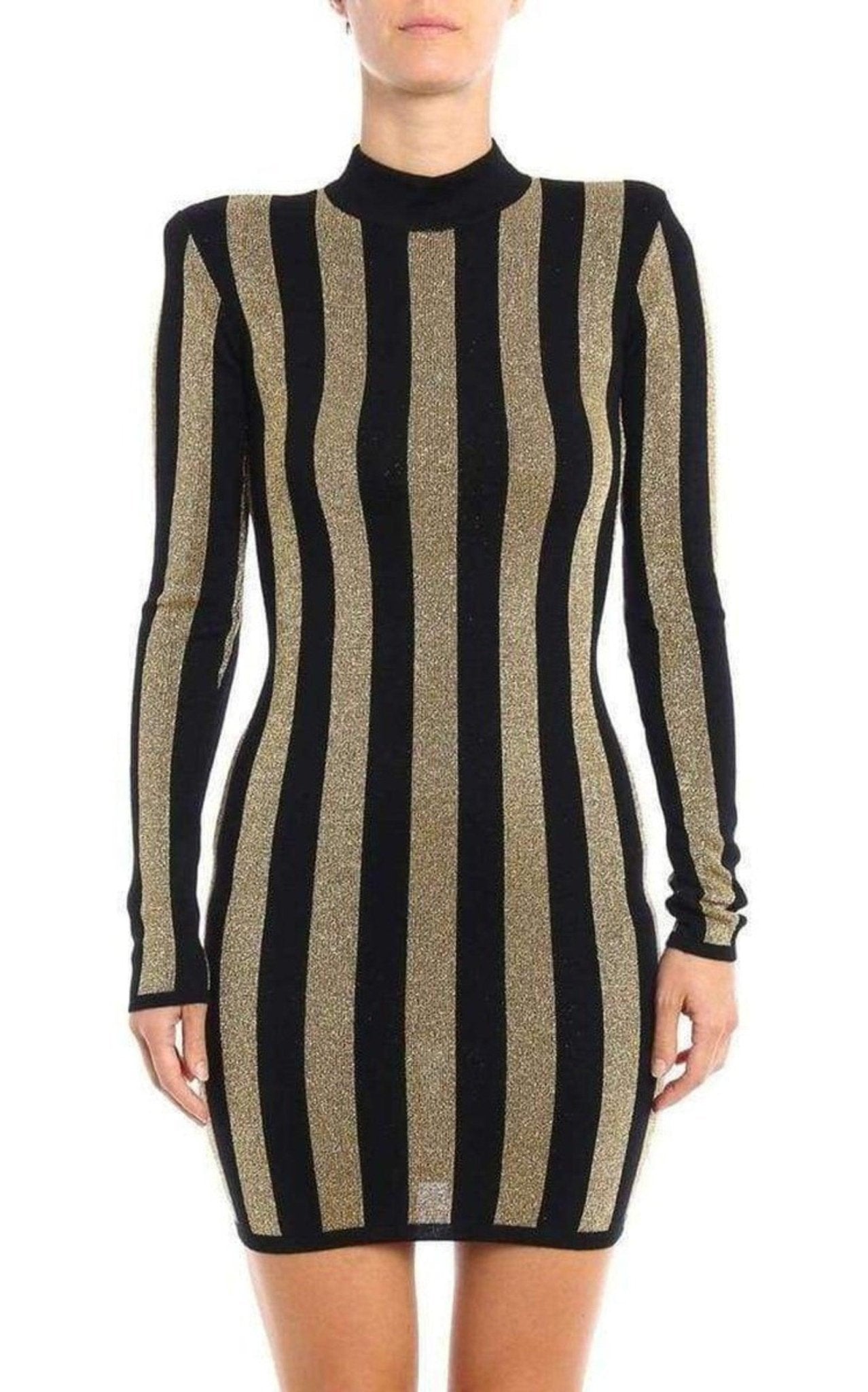 Balmain Lurex Gold Black Striped Pattern Mini Dress - Runway Catalog