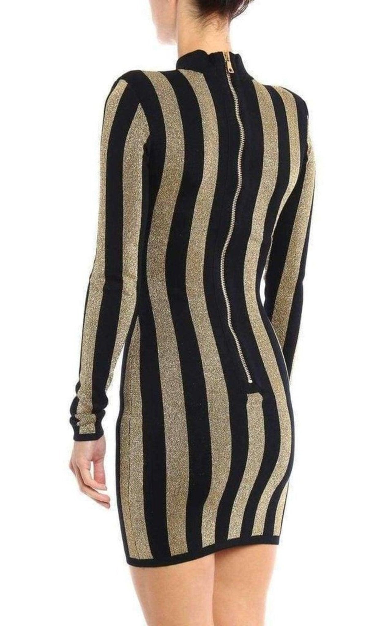Balmain Lurex Gold Black Striped Pattern Mini Dress - Runway Catalog