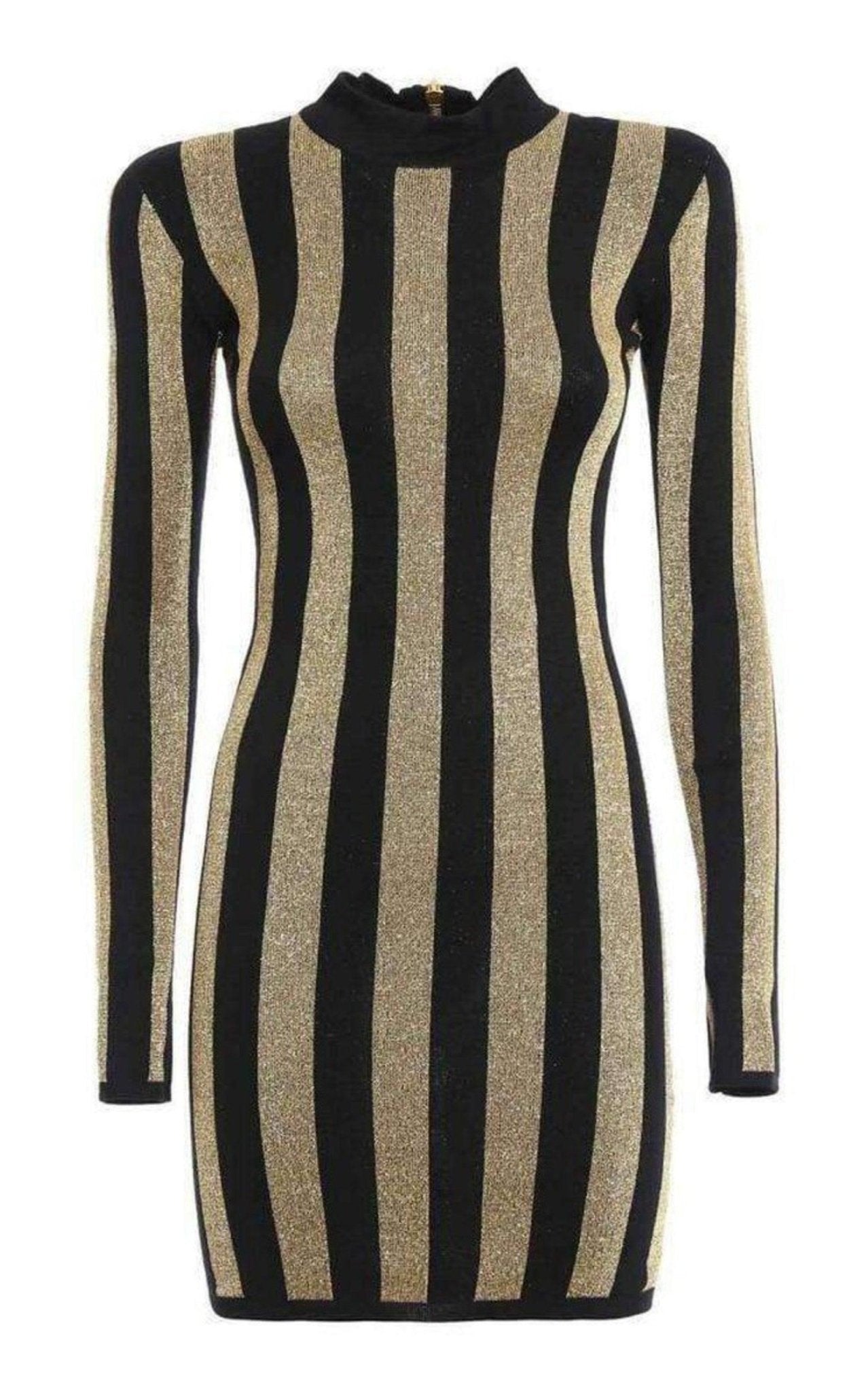 Balmain Lurex Gold Black Striped Pattern Mini Dress - Runway Catalog