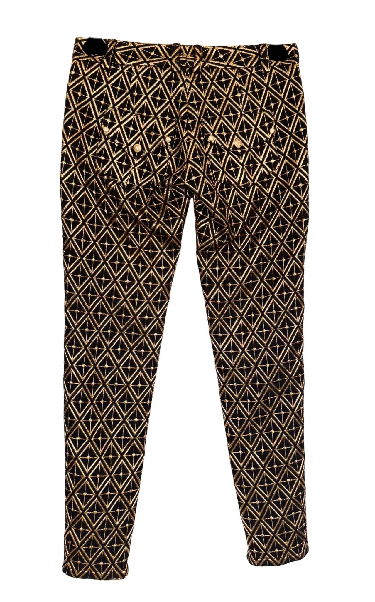 Balmain Metallic Jacquard Skinny Pants in Black and Gold - Runway Catalog