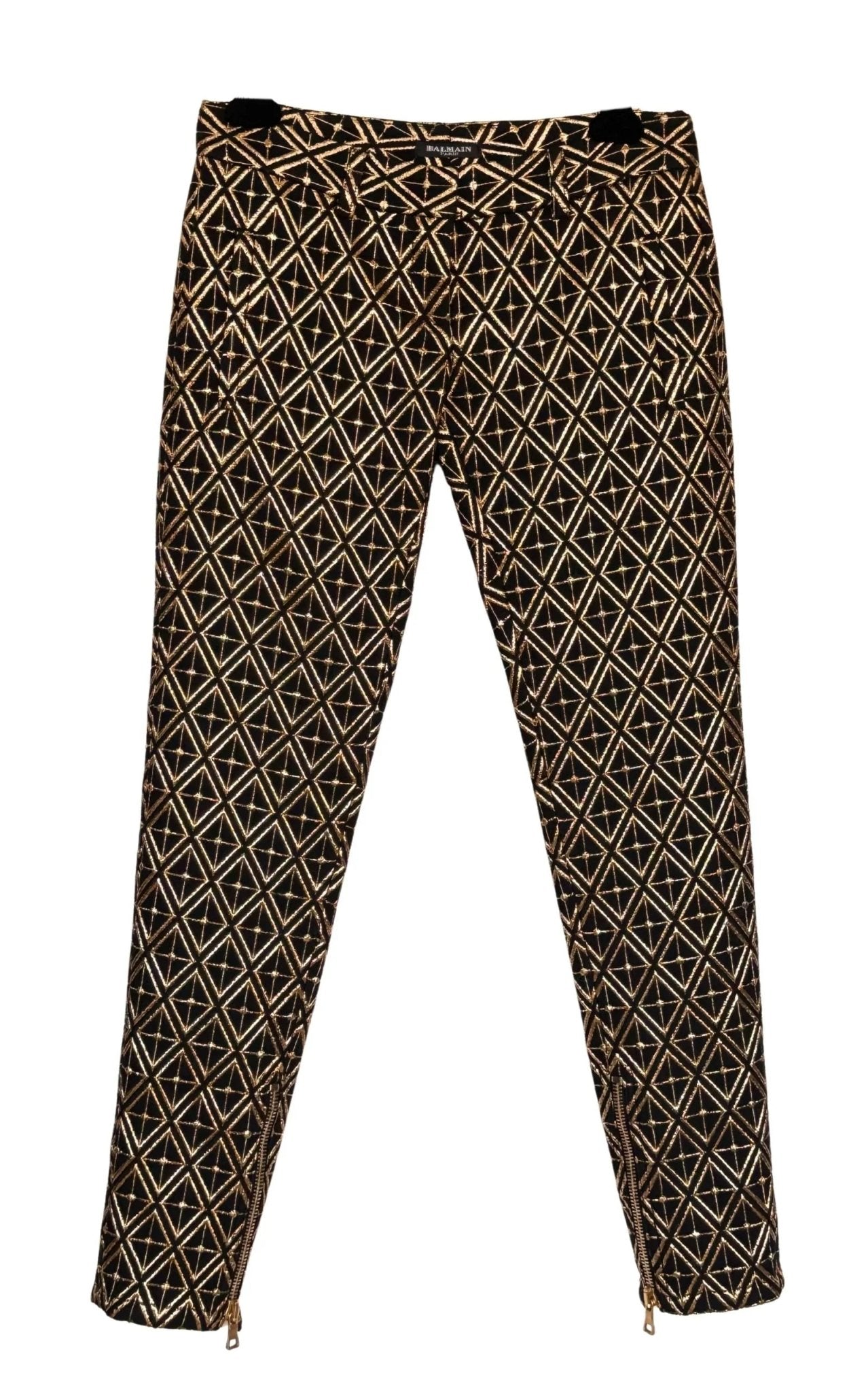 Balmain Metallic Jacquard Skinny Pants in Black and Gold - Runway Catalog