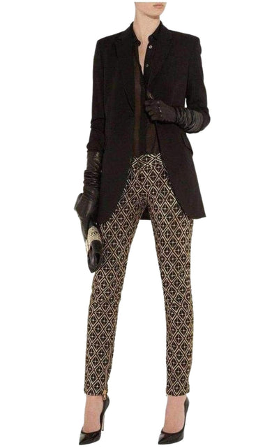 Balmain Metallic Jacquard Skinny Pants in Black and Gold - Runway Catalog