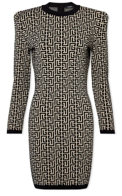 Balmain Monogram Jacquard Wool Blend Minidress - Runway Catalog