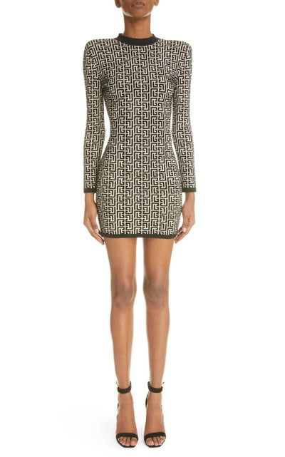 Balmain Monogram Jacquard Wool Blend Minidress - Runway Catalog