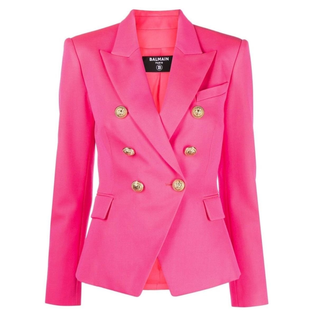 Balmain Pink Peak Lapels Wool Blazer - Runway Catalog