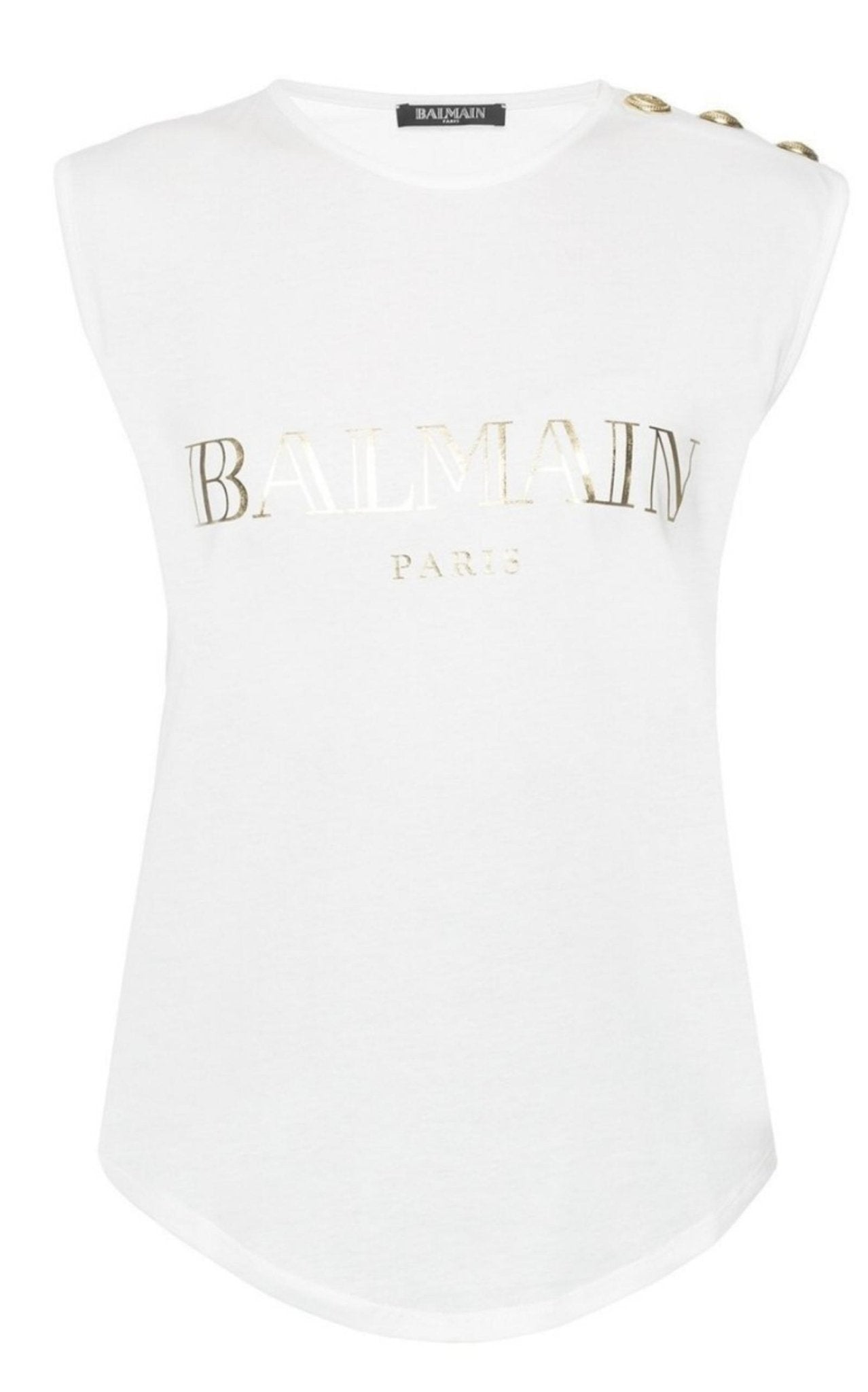 Balmain White Gold Logo Sleeveless T-Shirt