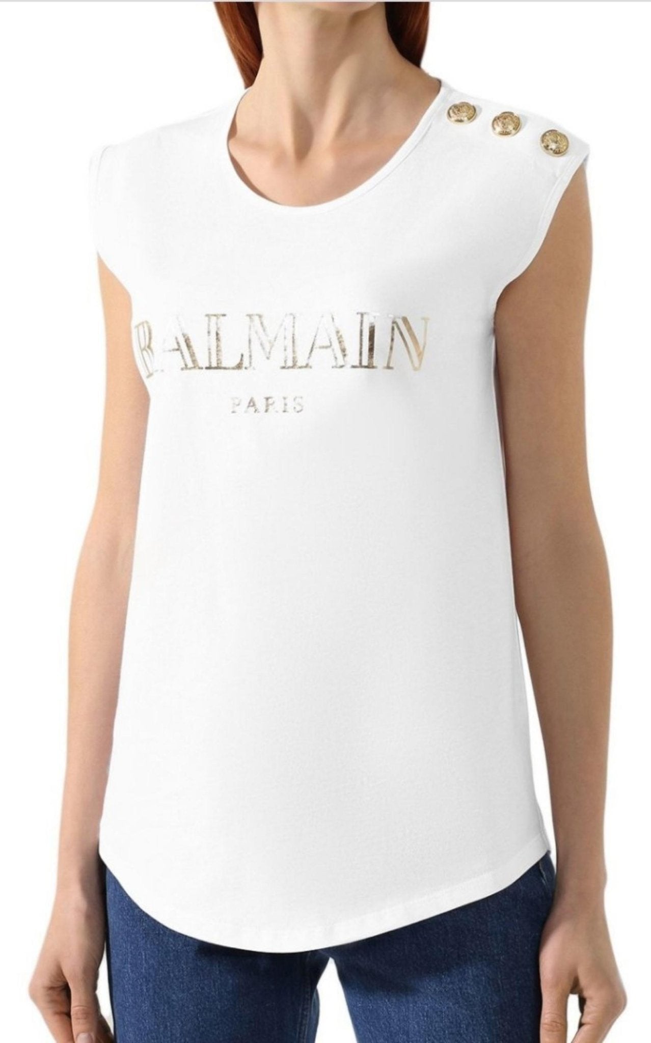 Balmain White Gold Logo Sleeveless T-Shirt